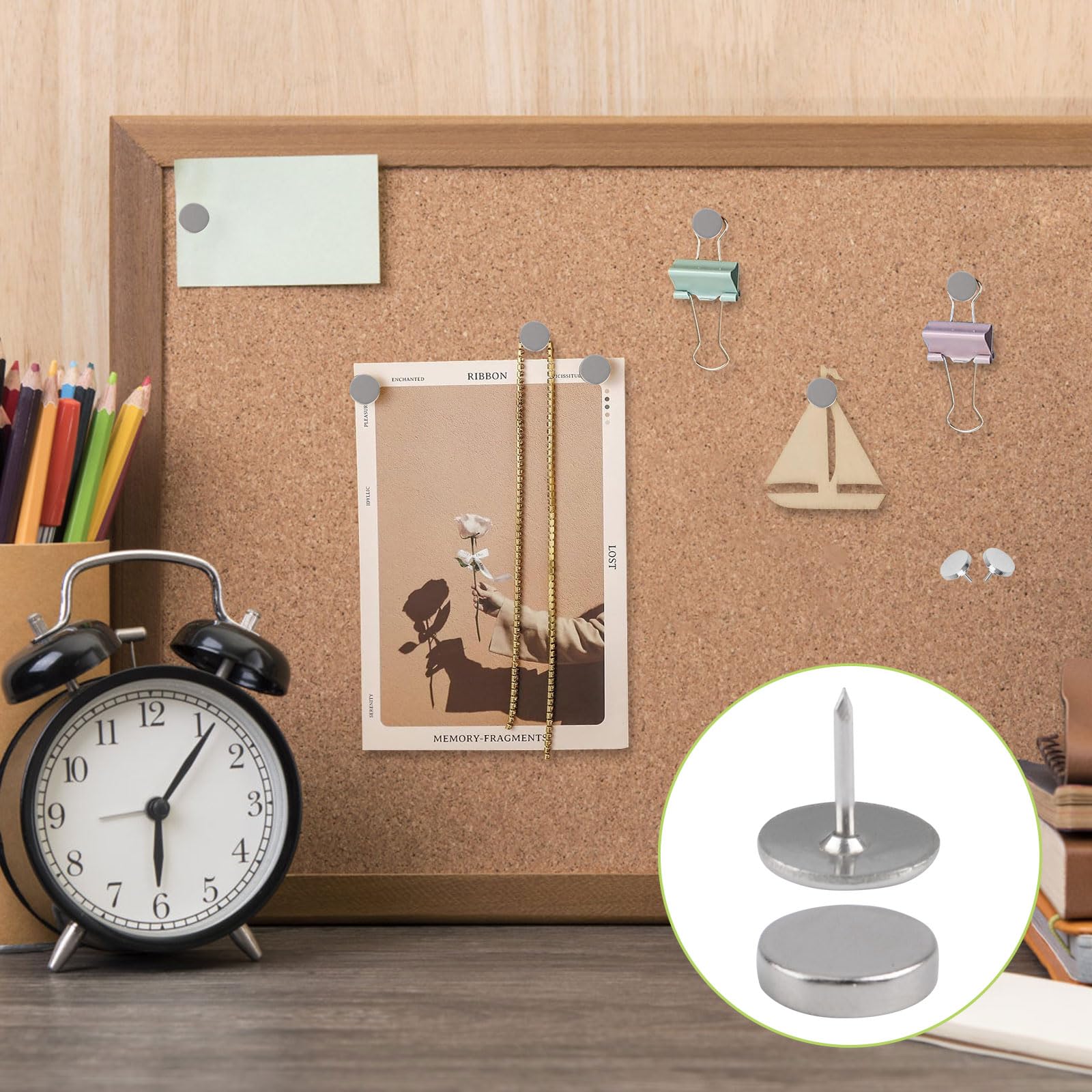 Juego de 60 chinchetas magnéticas para póster y fotos, chinchetas magnéticas para tablero de corcho, chinchetas decorativas de metal para imagen de mapa (plateado)