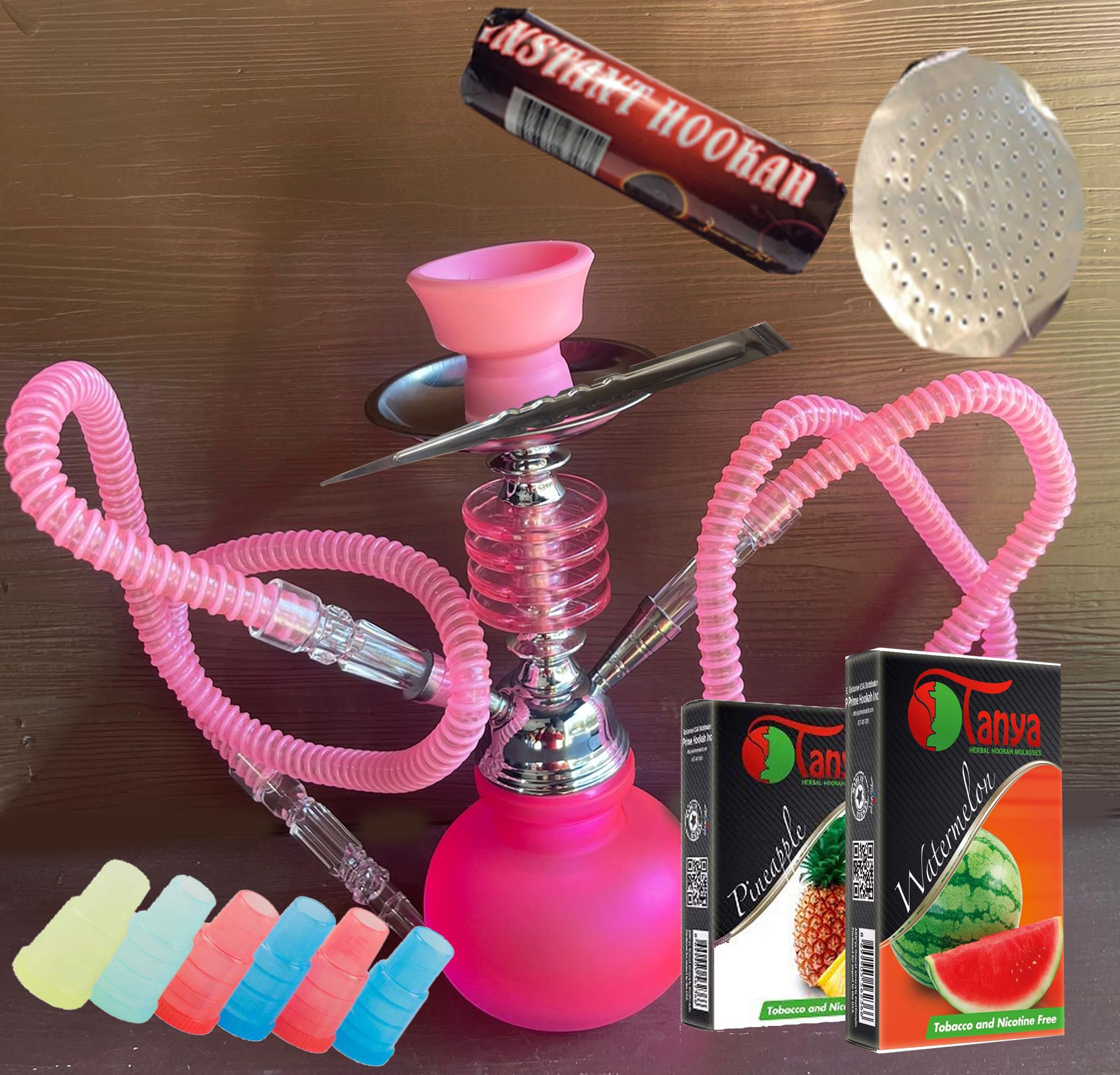 2 Hose Hookah -12 Height 12 Hookah 25 foil Paper - Assorted 1 Flavor foil paper Charcoal roll
