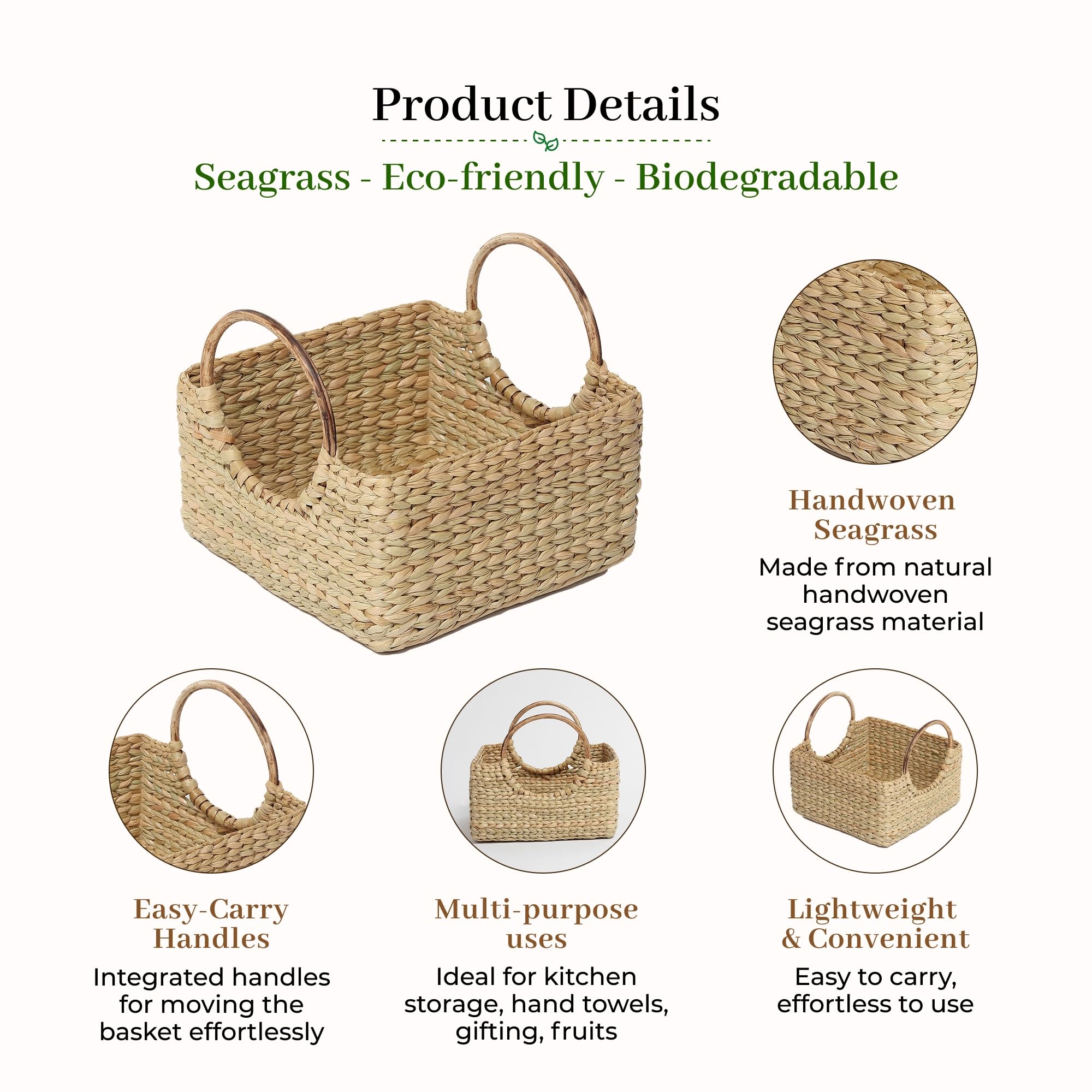 Habere India-All the Cultures Fabricating India Jute Storage Baskets | Cane or Bamboo Basket | Wicker Baskets as Gift Hamper Basket/Wardrobe Basket (Beige, Rectangular 20 * 20 * 12 CM) 1