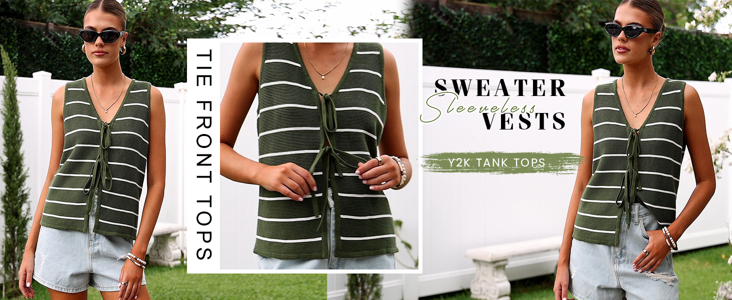 NALANISA Women's Sweater Vest Summer Tie Front Cute Tank Tops