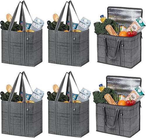 VENO Paquete de 6 bolsas de compras reutilizables resistentes (paquete de 4 bolsas de compras reutilizables con fondo duro + 2 bolsas aisladas