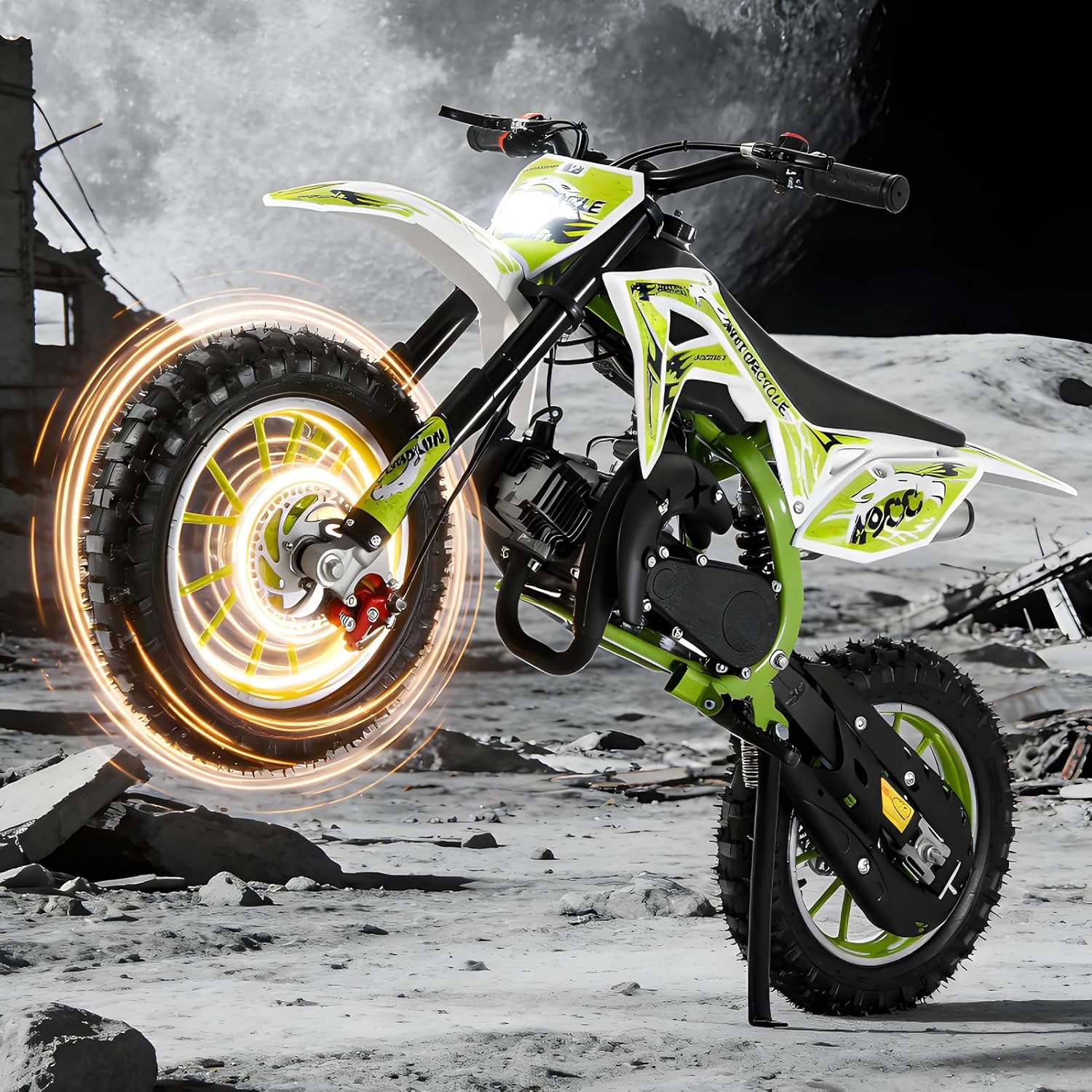 50cc Kids Dirt Bike, Dirt Bike for Kids, Mini Bike with 2-Stoke, Gas Power Motocross, Off Road Mini Motorcycle, Pocket Motorbike with Front Rear Disc Brakes, Racing Max Speed 30 Mph (Green)