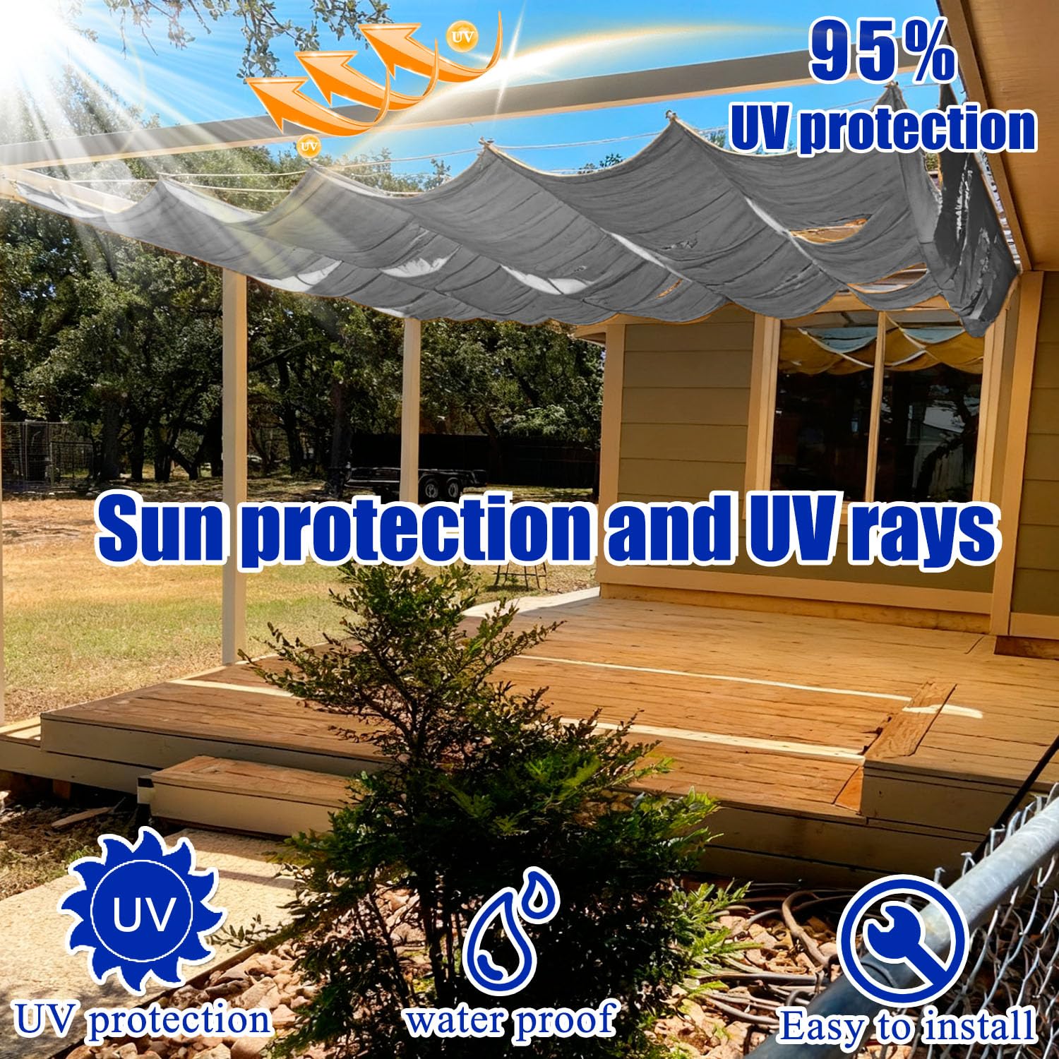 Tenda da sole retrattile, 1 x 3,5 m, pergolato regolabile, con tela impermeabile e resistente ai raggi UV, copertura per ombra, con corde di fissaggio per terrazze, pergolato, grigio scuro