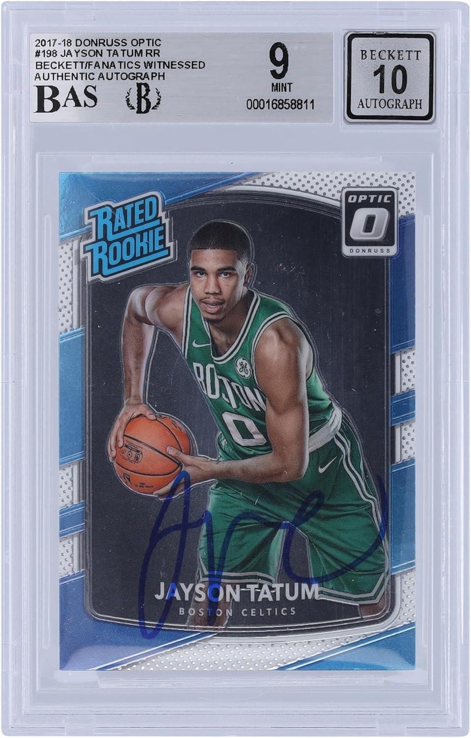 Jayson Tatum Boston Celtics Autographed 2017-18 Panini Donruss Optic Rated Rookie #198 Beckett Fanatics Witnessed Authenticated 9/10 Rookie Card - Basketball Slabbed Autographed Rookie Cards