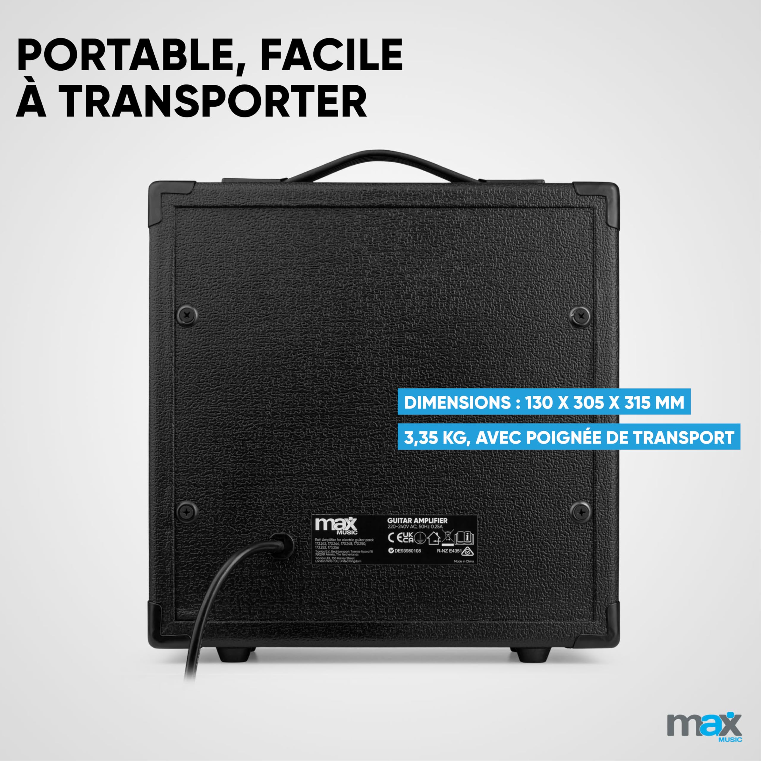 MAX GIGKit Amplificateur 40 Watts pour Guitares Électriques - Tonalité Réglable, Poignée de Transport, Sortie Casque, Entrée AUX, Idéal pour Jouer de la Guitare à la Maison et Petits Concerts