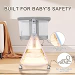 MEICHYUN Baby Bassinet, Baby Bassinet Bedside Sleeper with Musical Toy, All Mesh 7 Height Adjustable Bedside Crib with Storage Basket and Wheels (Grey)