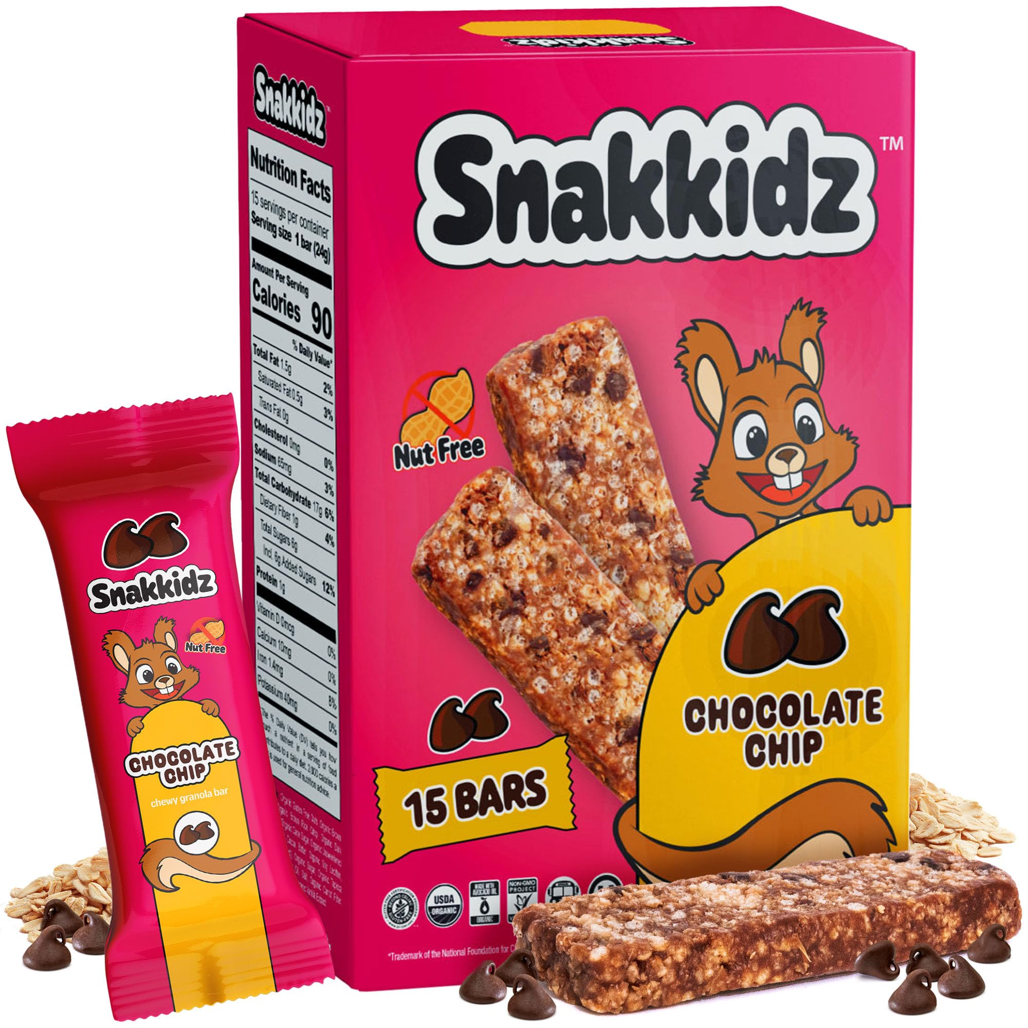 Sponsored Ad - Snakkidz Organic Chewy Granola Bars for Kids, Allergen-Free, Nut-Free, Gluten-Free, Low Sugar Snack Bars Made with Avocado Oil, Individually Wrapped, School Lunch Snacks, Bulk Pack of 15, Chocolate Chip