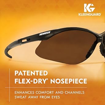 KleenGuardTM V30 NemesisTM Safety Glasses (25688), with Mirror Coating, Smoke Lenses, Black Frame, Unisex Sunglasses for Men and Women (Qty 12)
