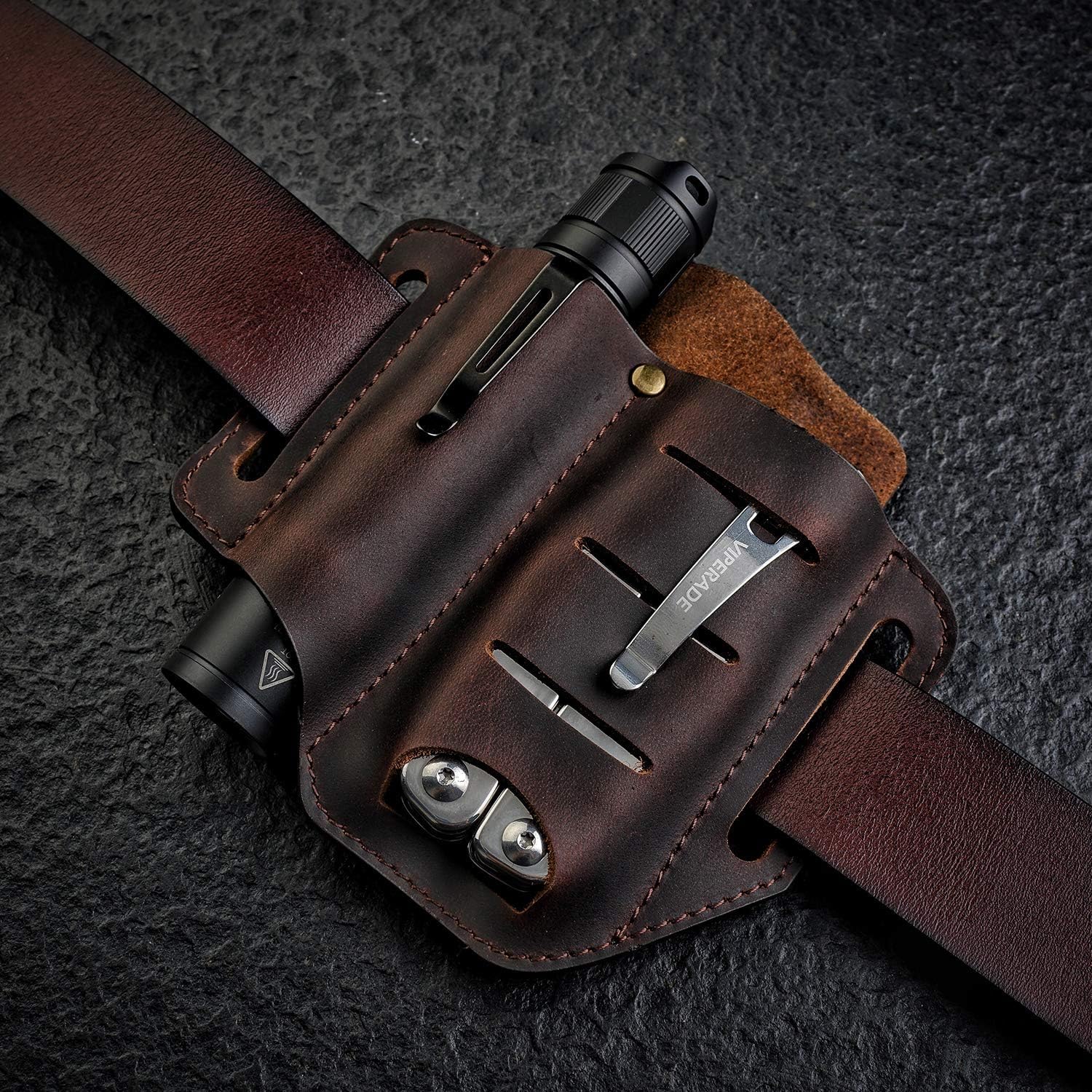 VIPERADE - Fourreau en Cuir pour Outil EDC, Poche Ceinture， pour Ranger Lampes De Poche, Couteaux Utilitaires Leatherman, Pinces, Stylos Et Plus Encore
