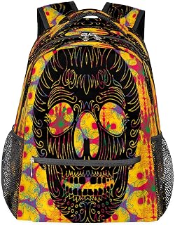 Mochilas para meninos e meninas, mochila escolar com vários bolsos, crânio étnico de açúcar à prova d'água com alça de ombro ajustável para viagens, caminhadas, acampamento, Multi, Medium, Mochilas Daypack