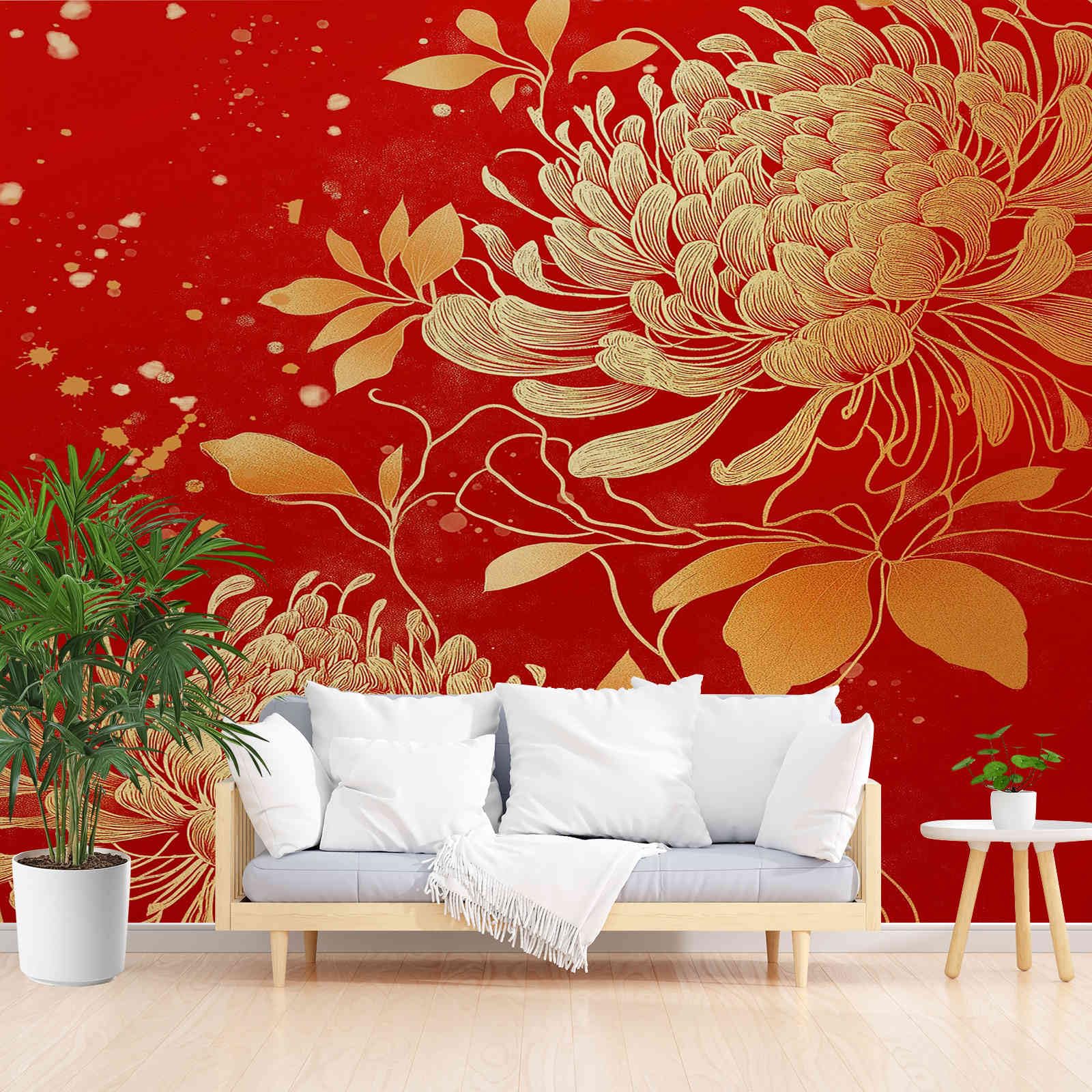 Papier peint panoramique 3D rouge fleurs luxueuses décoration murale 350x256