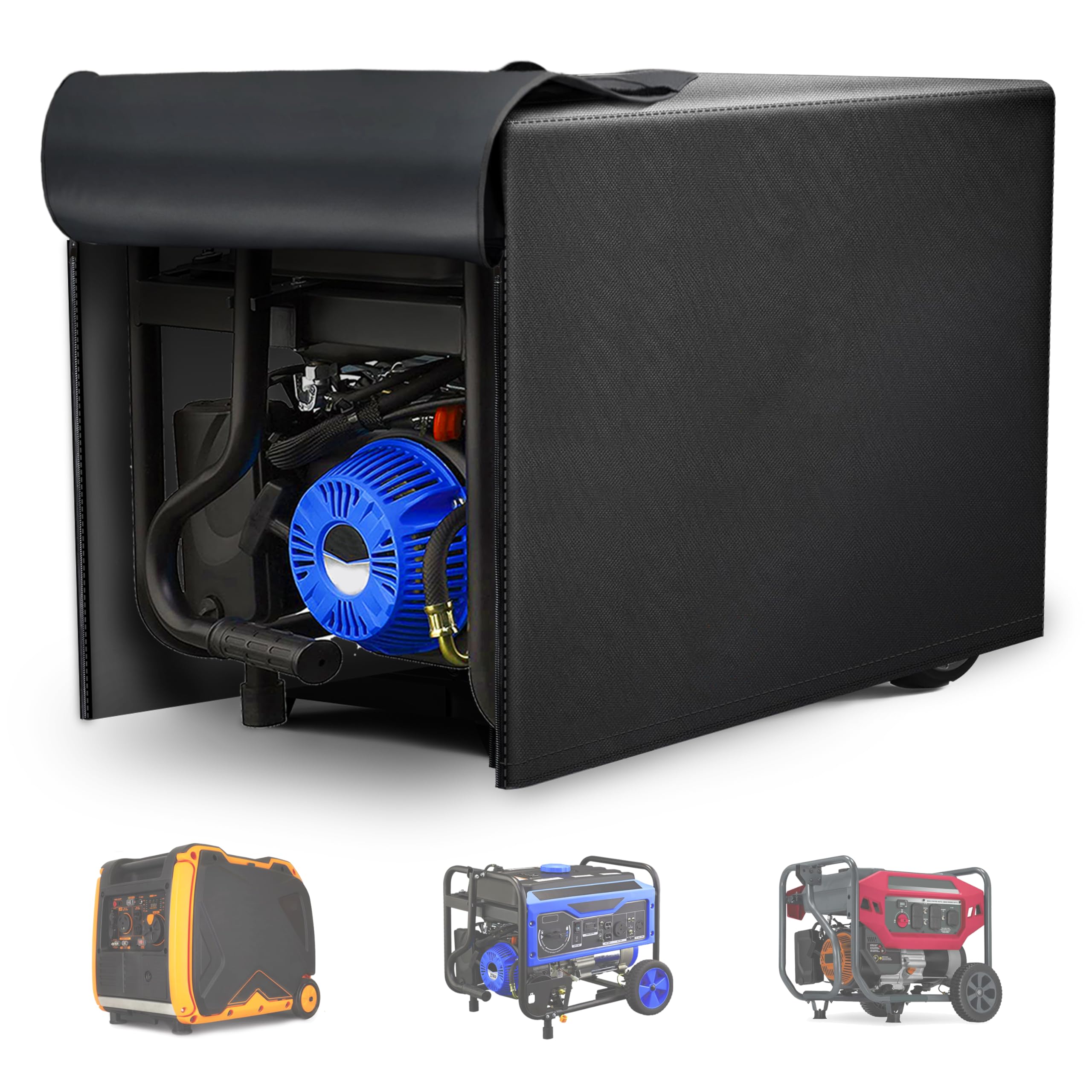 Cubiertas para generadores. Resistente al agua para exteriores. 81 cm de largo x 61 cm de ancho x 61 cm de alto, acceso lateral al panel de control. Se adapta a la mayoría de generadores de