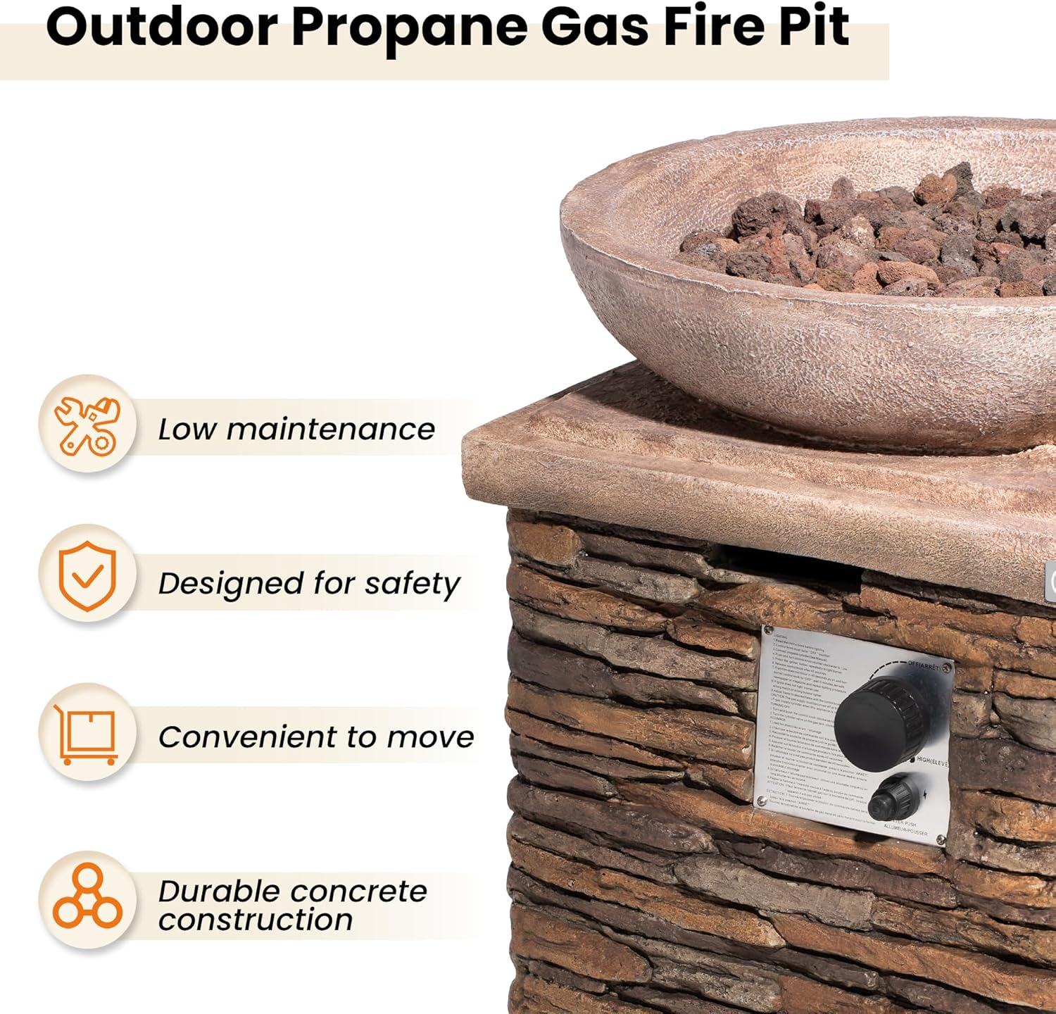 HOMPUS Propane Fire Pits for Outside 40,000 BTU Gas Fire Pit Table 20-inch Patio Square Smokeless Concrete Fire Table Lava Rocks and Rain Cover for Garden,Deck,Pool,Backyard, CSA Certified