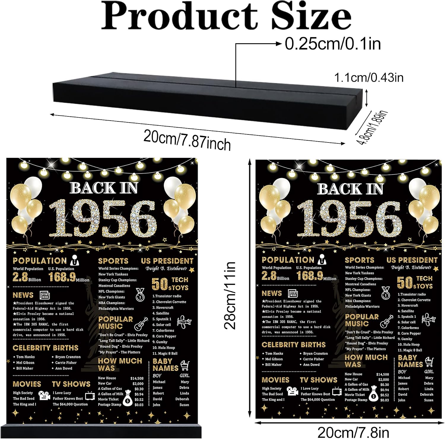Roetyce Black Gold 70th Birthday Decorations, Back in 1956 Centerpiece