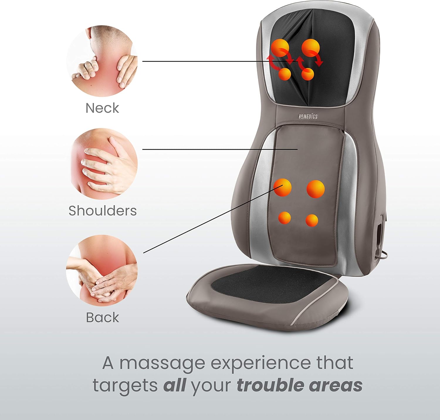 HoMedics Perfect Touch Masseuse Heated Massage Cushion | App Controlled, Adjustable Height, 4 Massage Styles | Relief for Back, Shoulder & Neck | Shiatsu, Rolling, Percussion, or Combination Massage