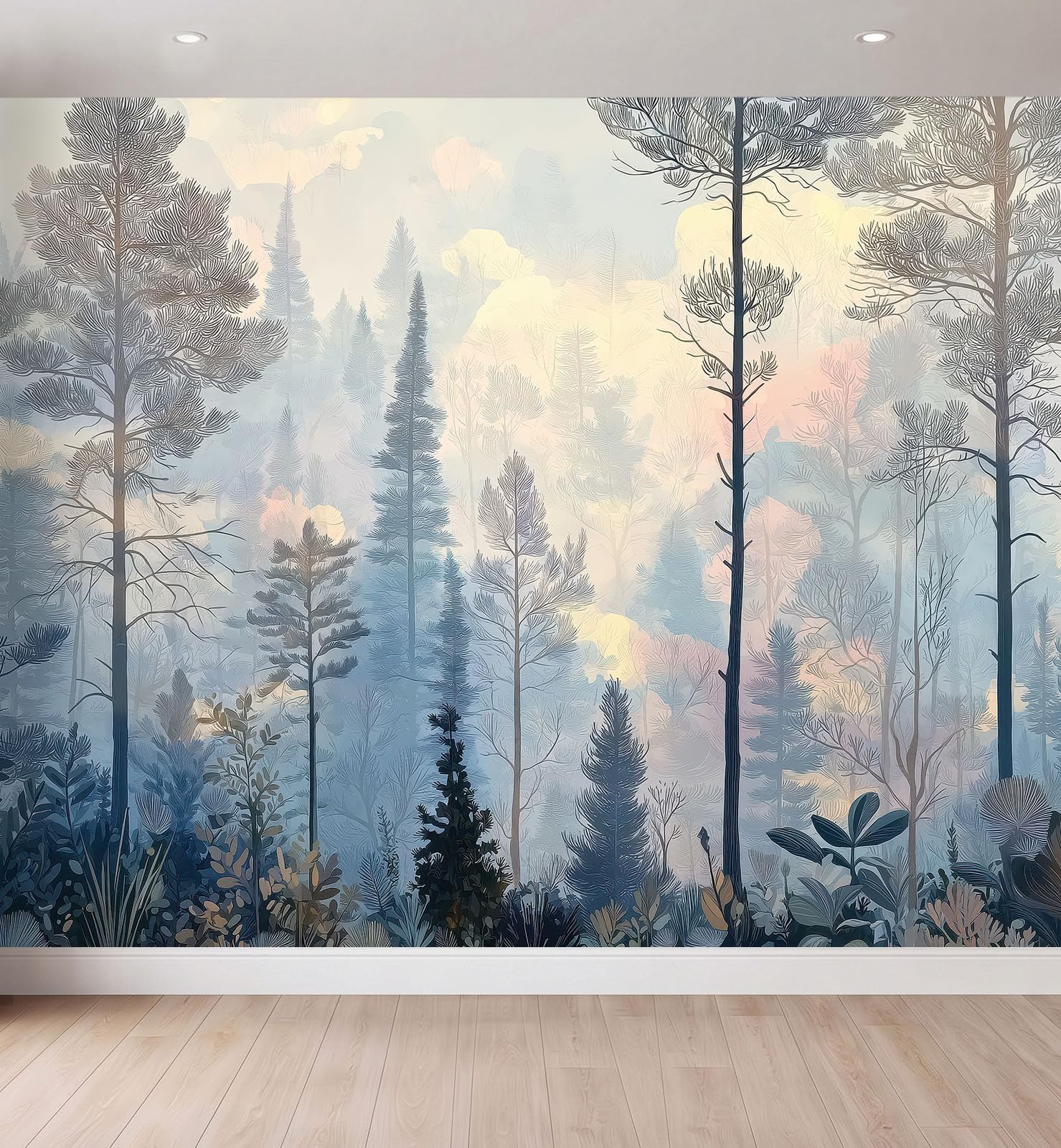 Panoramiczna tapeta 3D las góra 400 x 280 cm, tapeta ścienna z włókniny las iglasty do salonu sypialnia sofa TV tło wystrój domu