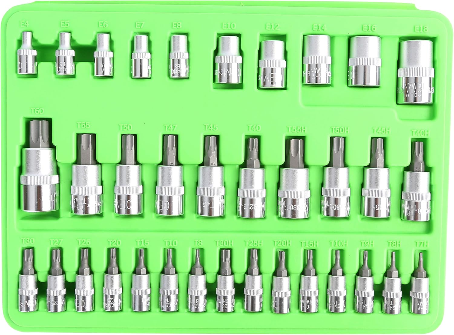 OEMTOOLS 25951 35 Piece 1/4”, 3/8” and 1/2” Drive Star Bit Set, E12 Socket, E10 Socket, T25 Bit, T20 Bit, T30 Socket, T27 Socket, 3/8 Socket Organizer