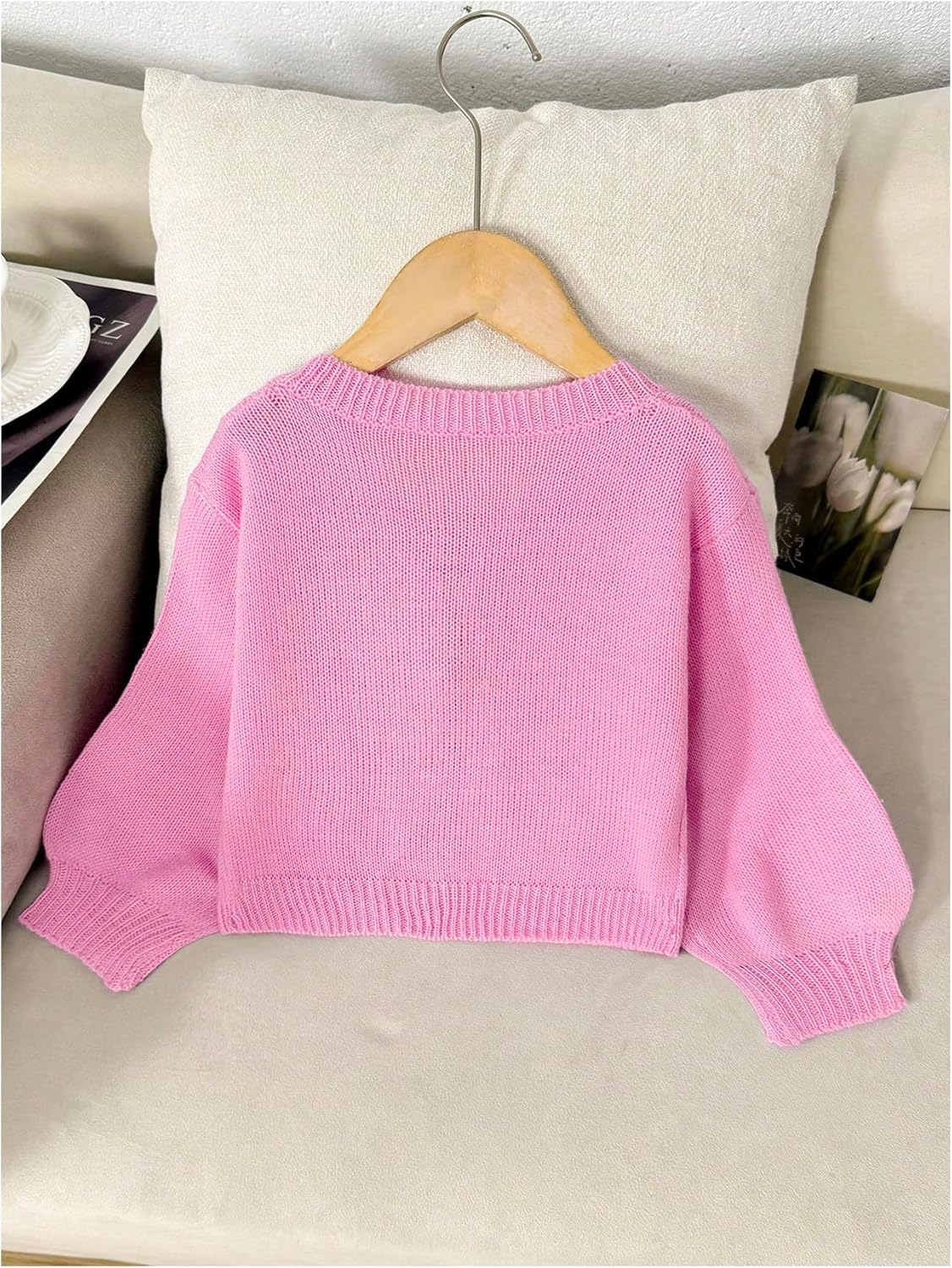 GORGLITTER Girl's Cardigan Sweater Fall Trendy Bow Tie Front Long Sleeve Crewneck Cute Waffle Knit Lightweight Cardigan - Image 2