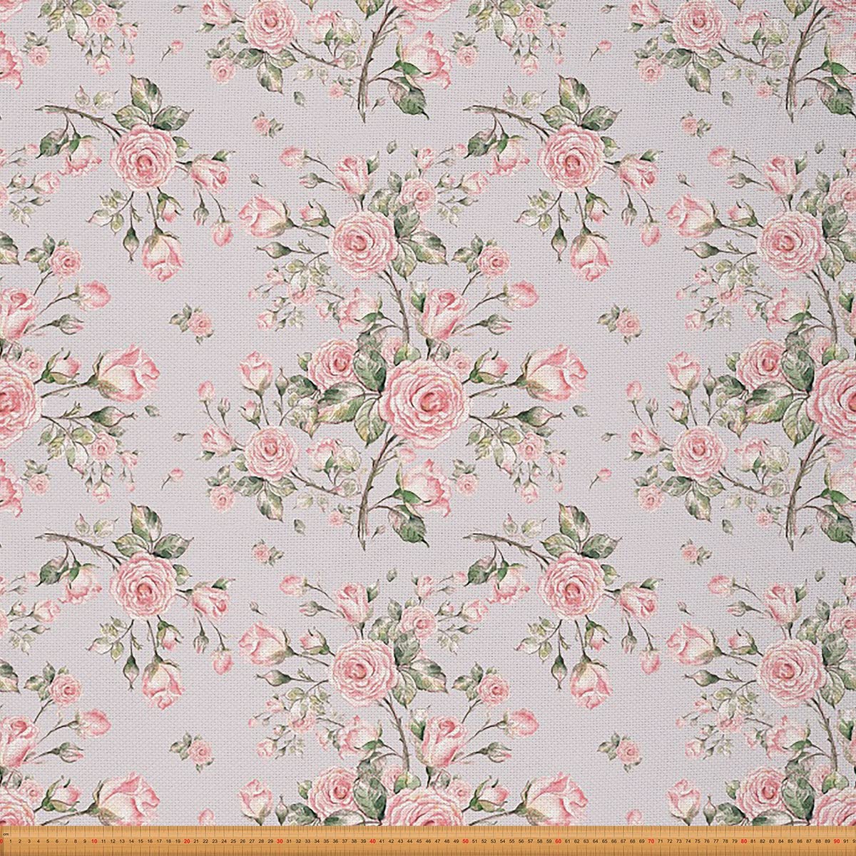 Vintage Floral Fabric by The Yard Watercolor Botanical Theme Upholstery Fabric for Chairs and Home DIY Projects Roses Pattern Decorative Waterproof Fabric 10 Yards,(L920*W150cm) Light Pink