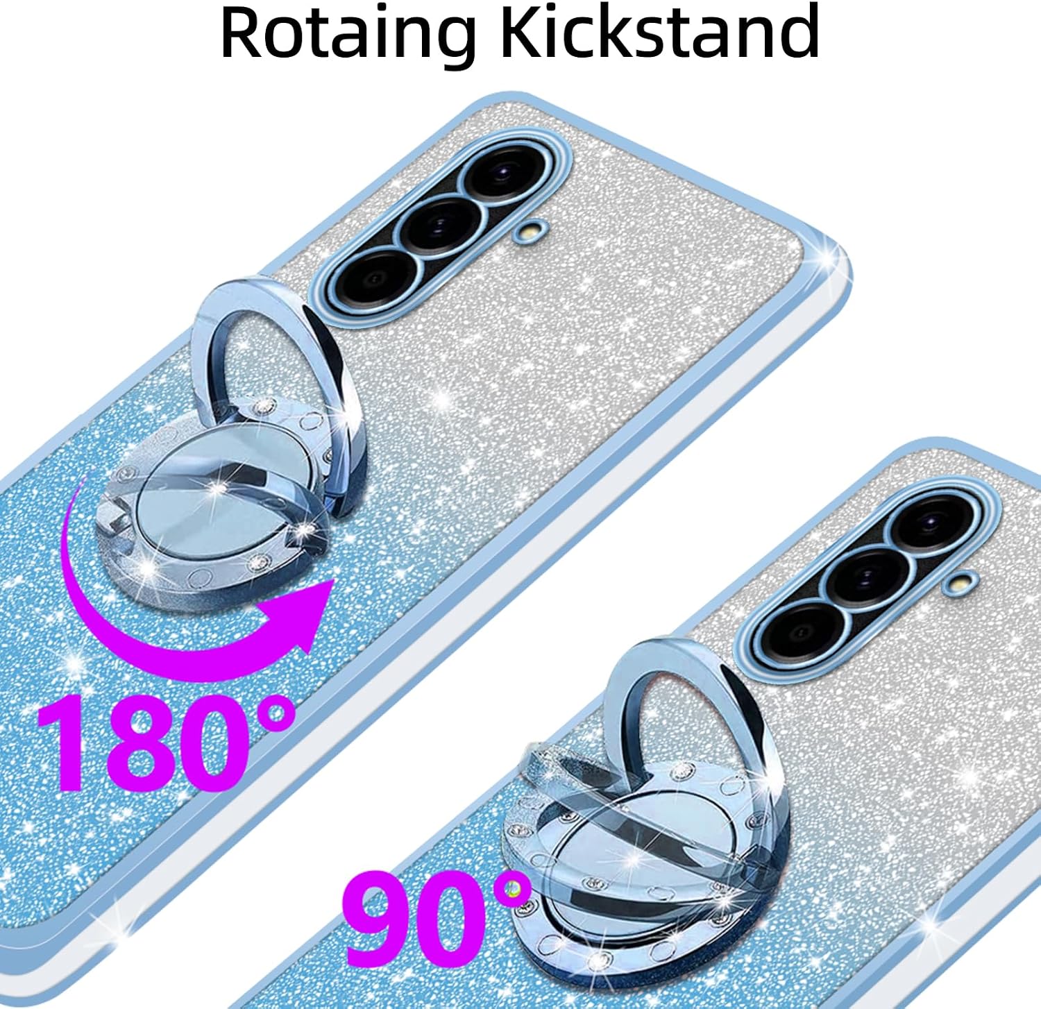 Phone Case for Samsung Galaxy A57 Cute Sparkle Bling Sparkly Slim Clear TPU Shiny Glitter Case with Kickstand & Strap,Women Shockproof Protective Cover for A57 5G,Sky Blue image 3