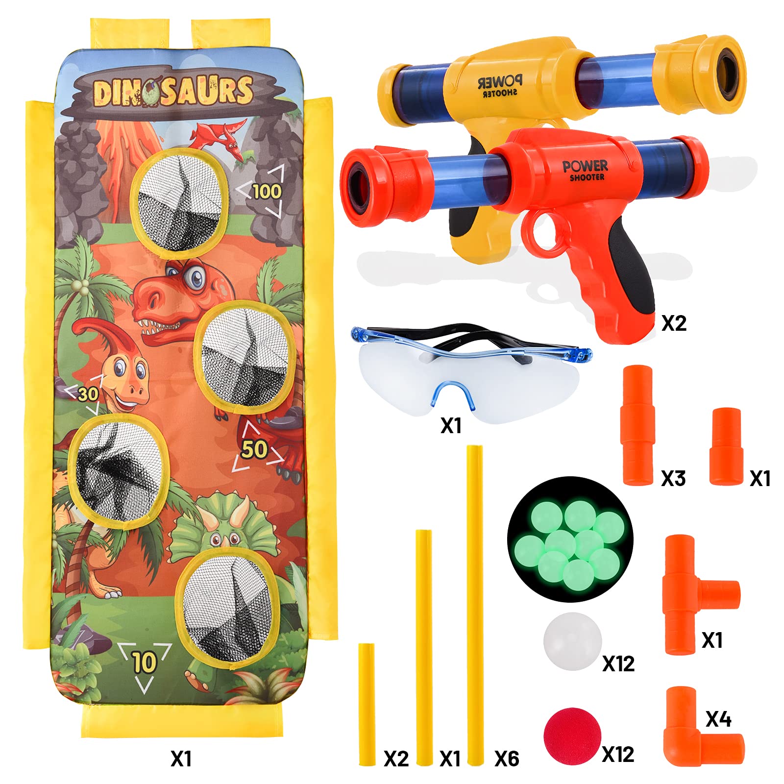 Herefun Jeu De Tir Enfant - 2 Pistolas à Balles Mousse + Cible & Lunettes | Jeu Safe Dès 5 Ans