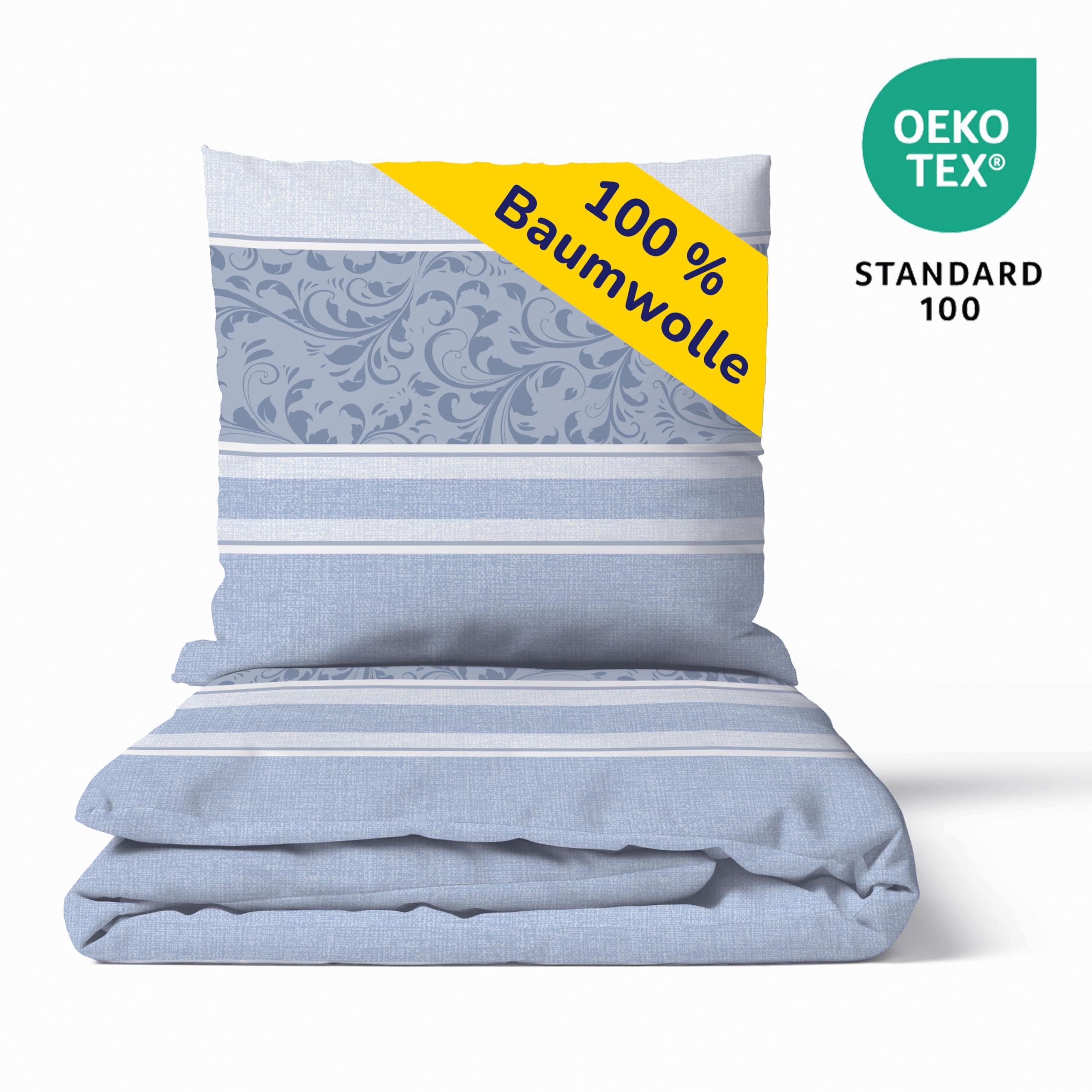 Träumschön Bettwäsche aus 100% Baumwolle 155x220 + 80x80 cm Ranke hellblau | Renforcé Bettwäsche mit Reißverschluss, leicht, atmungsaktiv, bügelfrei, ideal für Frühling, Sommer, Made in EU, OEKO-Tex