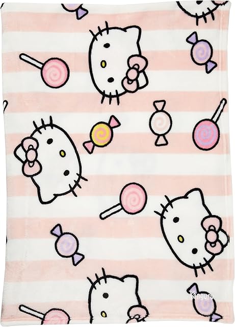 Kanguru Plaid Hello Kitty, Super Soft, Cozy, Fluffy, Warm, Throw Fleece Blanket Microfiber for Sofa, Bedroom, Couch, Travel, Kids, Colour Blue, Size 130 x 170 cm, Polyester, Multicolour