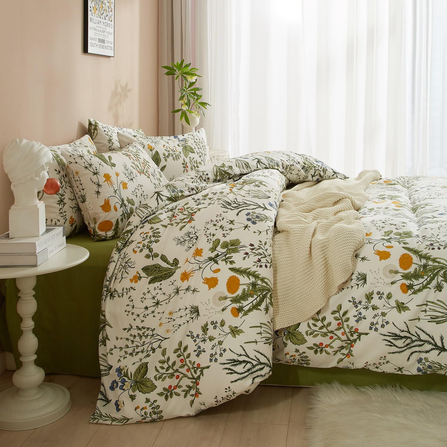 Zen Bettwäsche Set 3-teilig 155x220 Cm - Asiatisches Blumen Design Mikrofaser Wendebettwäsche