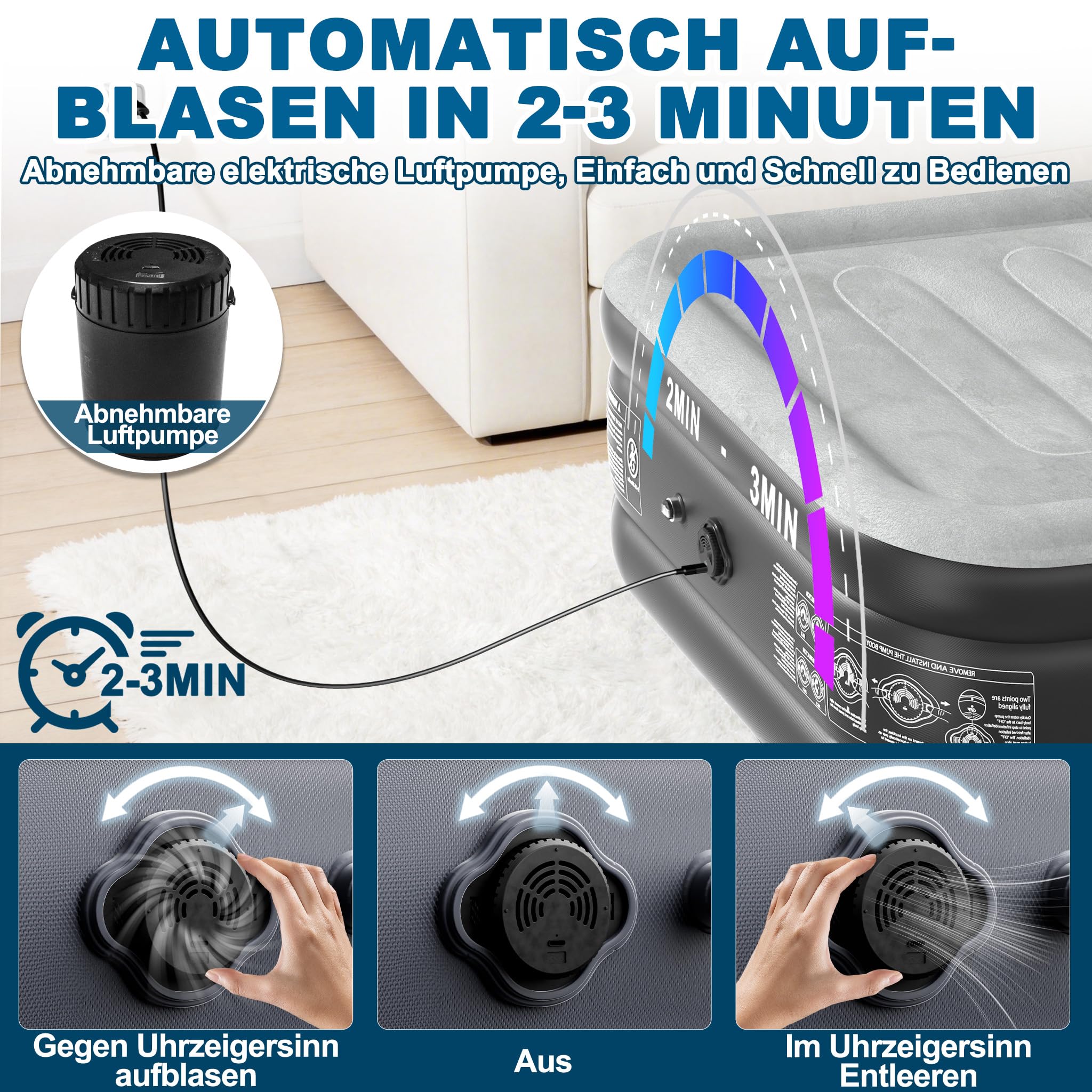 luftmatratze luftbett selbstaufblasend klappmatratze aufblasbare matratze mit eingebauter elektrischer Pumpe und Aufbewahrungstasche für Camping oder Heimgebrauch, geeignet für 1 Personen