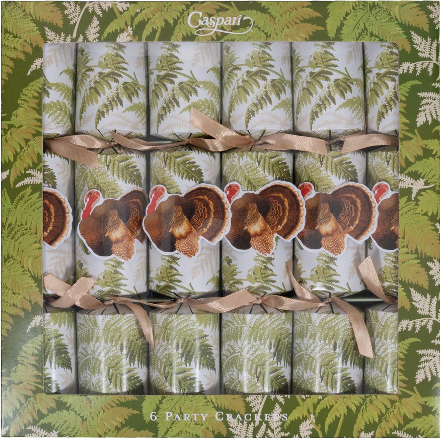 Caspari Turkey Among Ferns Celebration Crackers – 6 Crackers per Box, 12-Inch Thanksgiving Party Favors