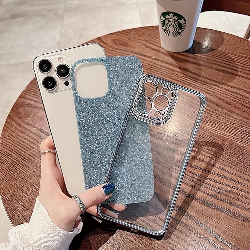 Miniatura 4 de MINSCOSE Funda transparente con purpurina para iPhone 12 Pro Max, funda de lujo y flexible con diamantes de imitación brillantes con cristal