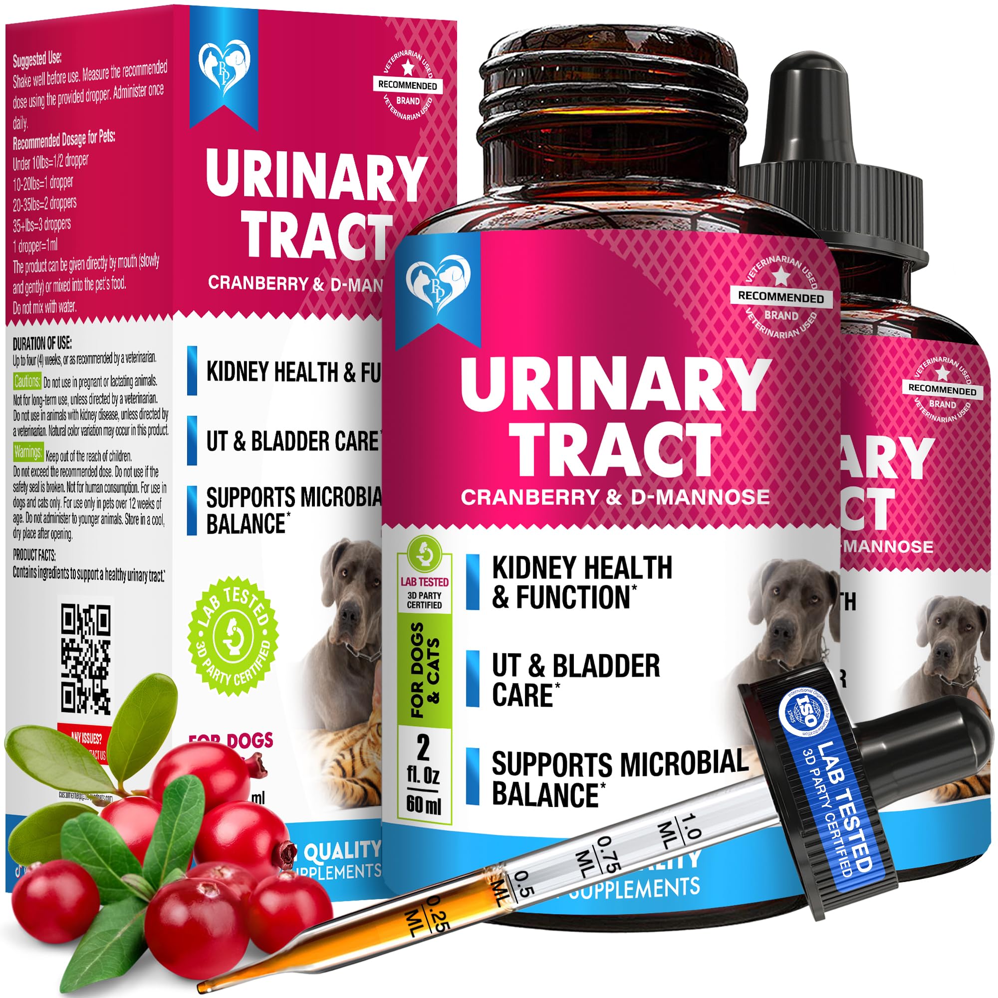 Cat & Dog Urinary Tract Infection Treatment & Natural UTI Medicine Cranberry & D-Mannose -Kidney+Bladder Support - Best Incontinence, Bladder Stones -