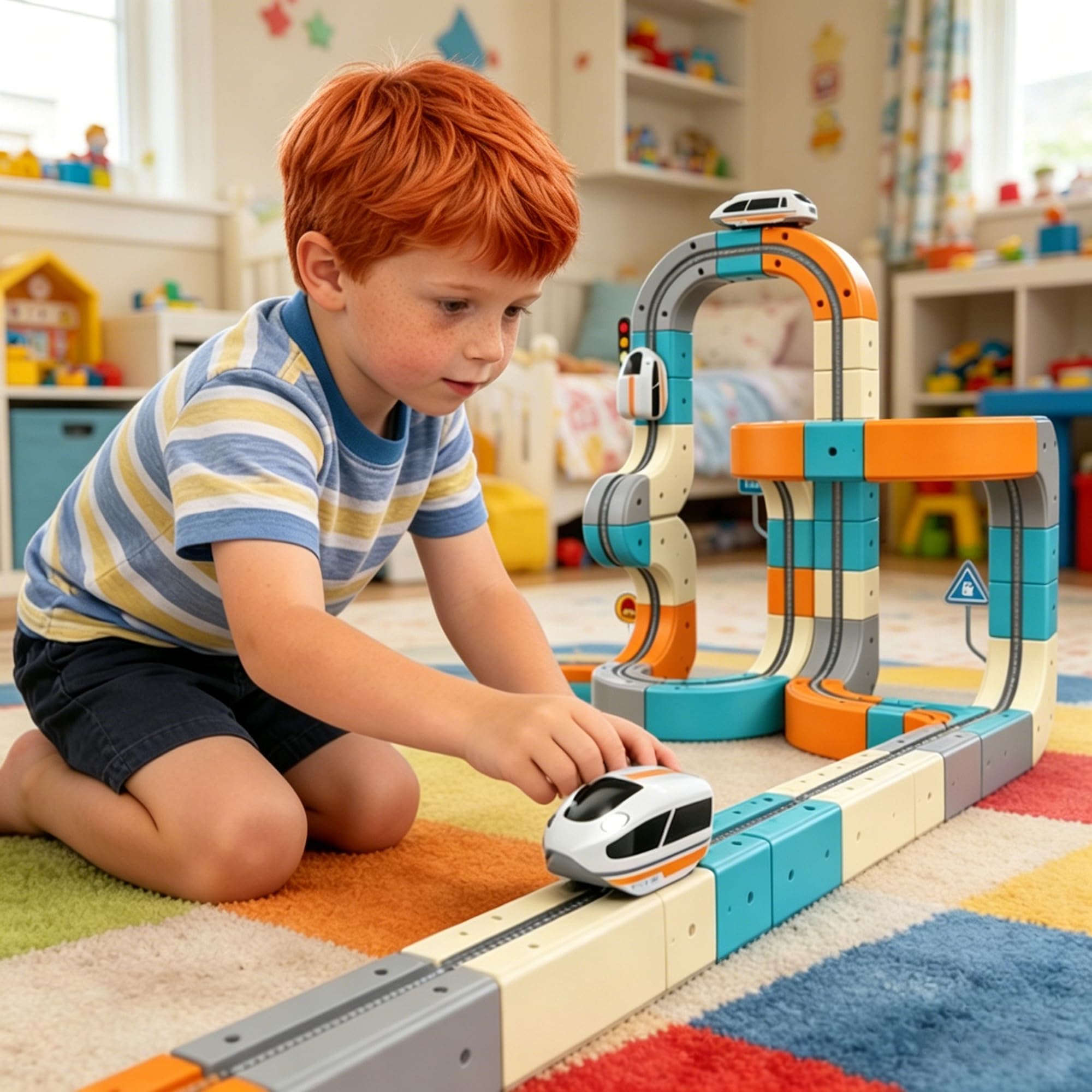 Elektrische 3D Eisenbahn Kinder Spielzeug – 66-teiliges DIY Schienensystem mit Motor Looping & Kugelbahn Effekt STEM Lernspielzeug, Kreatives BAU-Set