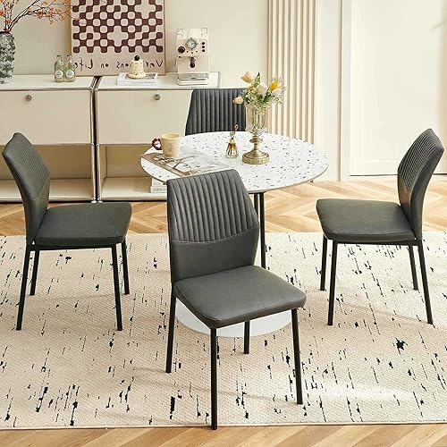 Juego de 4 sillas de comedor modernas, de piel sintética, cómodas, tapizadas, para comedor, cocina, con patas de metal negro para sala de estar,