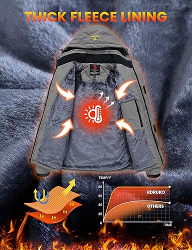 Miniatura 3 de Rdruko Chaqueta de esquí para hombre, impermeable, con aislamiento, forro polar, para exteriores, montaña, abrigo de invierno con capucha