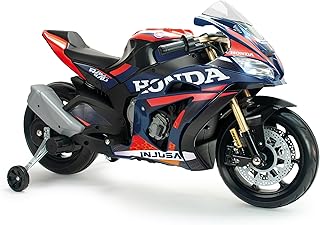 Moto Électrique pour Enfants 3-6 Ans Honda Compétition 12V - Moto à Batterie pour Enfants avec Roues de Soutien - Lumières et Sons - Licence de Marque Honda - INJUSA