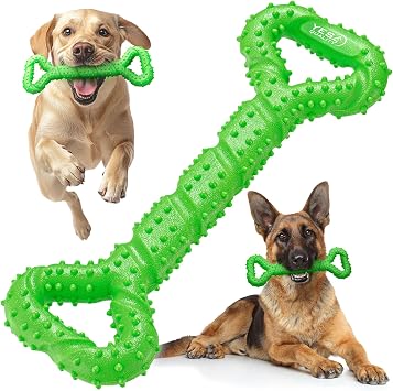 YES4QUALITY Dog Chew Toy - Durable Chew Bone for Medium & Large Dogs - 13", Green - Tough Rubber Tug-of-War Bone Pet Toy for Aggressive Chewers - Bumpy Design for Puppy Teething