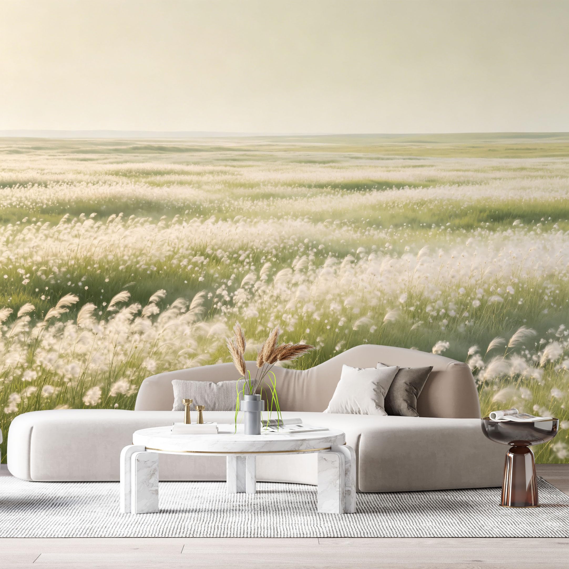 Custom Size Wall Murals Meadow Landscape Botanical White Pampas Field Minimalist SelfAdhesive Wall Fabric Removable Large Wallpaper for Photo Living Room