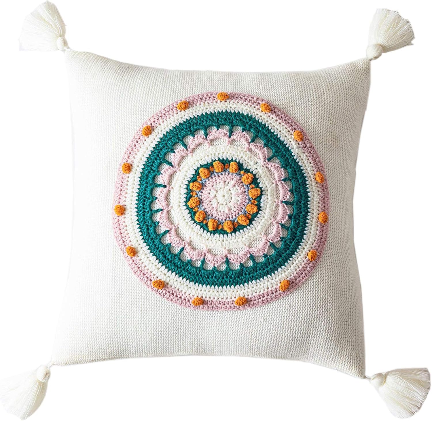 Boho Knitted Throw Pillowcase with Tassels Hand Woven Sunflower Pillows Cover for Bedroom Living Room,Office/Sofa/Car Cushion Pillow 1PC