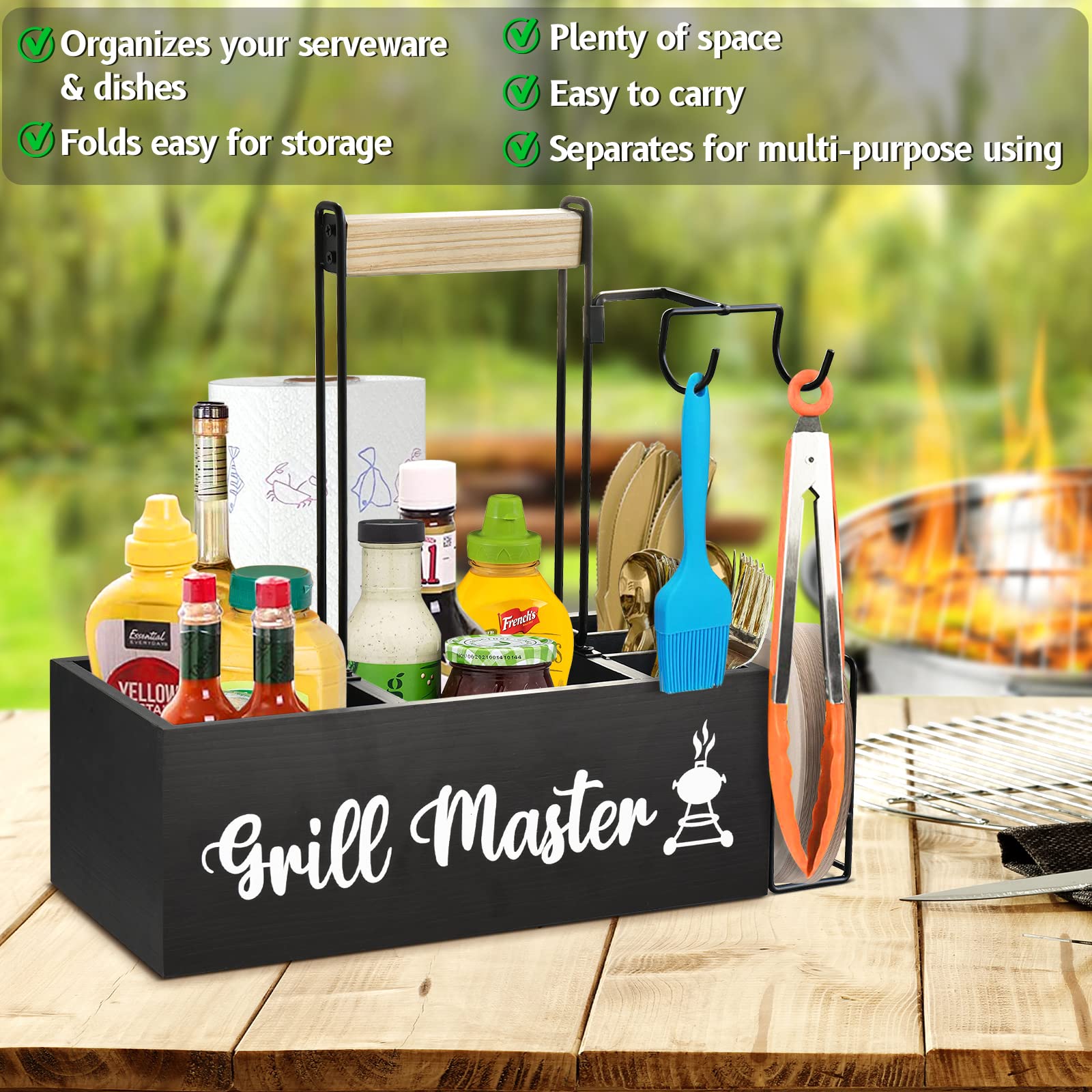 Grill Utensil Caddy, Picnic Condiment Caddy, BBQ and Grill Caddy with