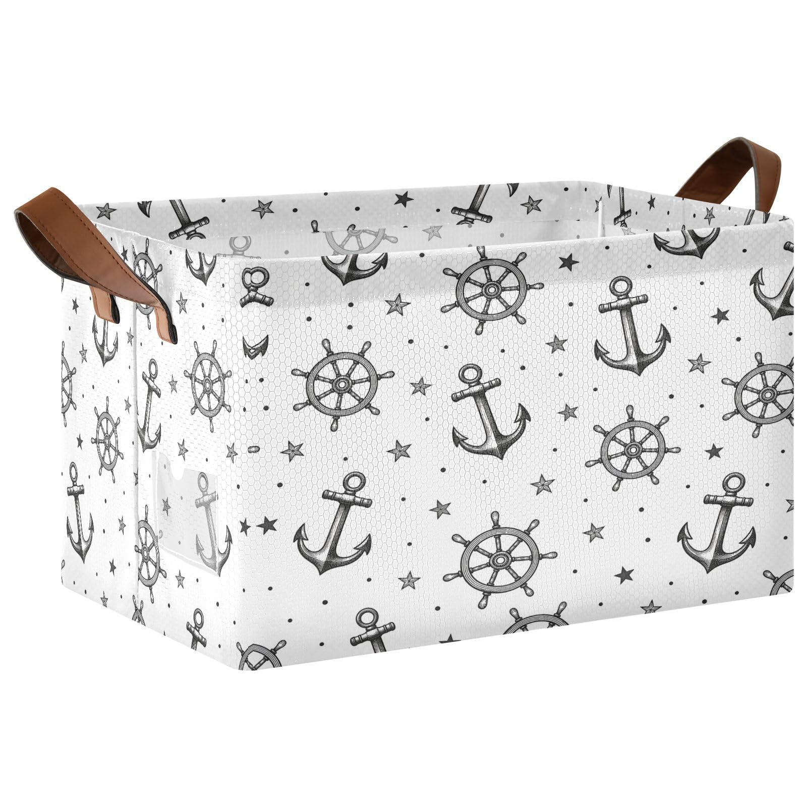 Ewusp Ship Anchors Rudder Storage Basket with Handles Waterproof Collapsible Storage Bin Closet Organiser Dog Toy Basket for Bedroom Nursery Office Home Organizing
