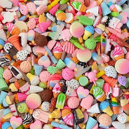 50 Pcs Slime Charms Easter DIY Craft Making Resin Jewery Making Kit, Resin Flatback Slime Beads Making Supplies for DIY Scrapbooking Crafts (Ice Cream)