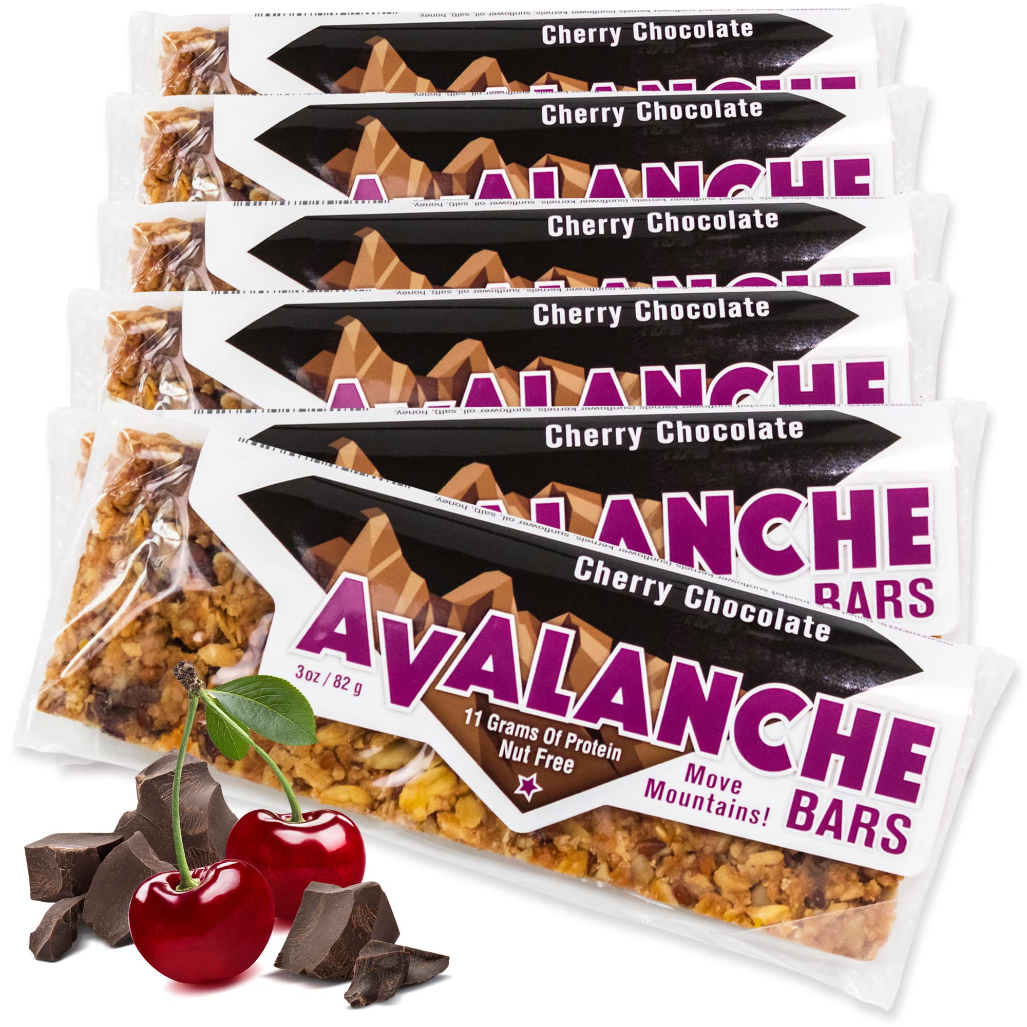 Avalanche BarsNut Free Protein Bars, Large and Filling Meal Replacement Bars, Nut Free Snacks for Kids, Low Sugar Granola Bars w/ Oats, Flax Seed, Sunflower Seeds, Honey - Cherry Chocolate