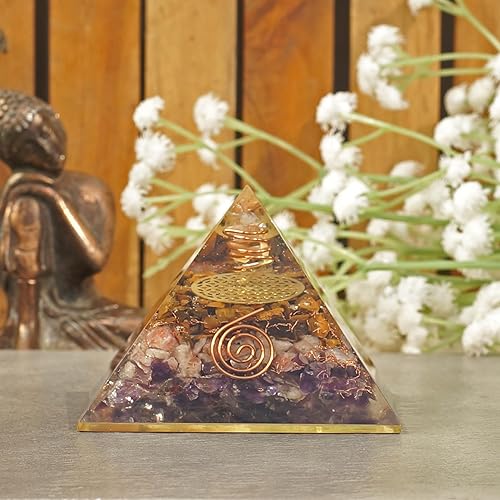 Miniatura 35 de Orgonite Crystal Orgone Pyramid for Triple Health Protection with Black Tourmaline, Citrine and Rose Quartz – Positive Energy Generator for Healing