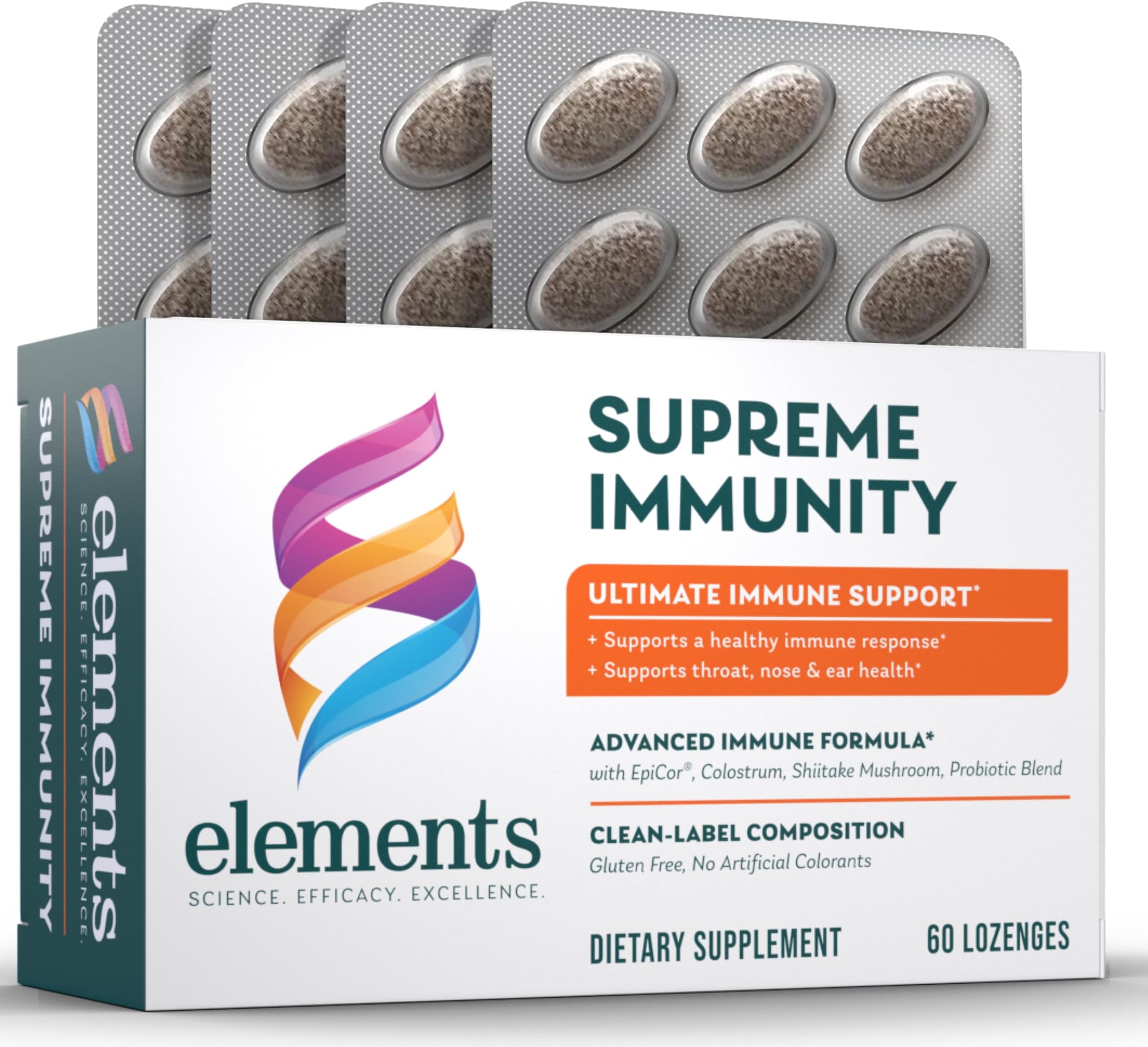 Elements Supreme Immunity, 60 Lozenges (30 Servings), Ultimate Immune Support Supplement, Supports Throat, Nose and Ear Health, Gluten Free