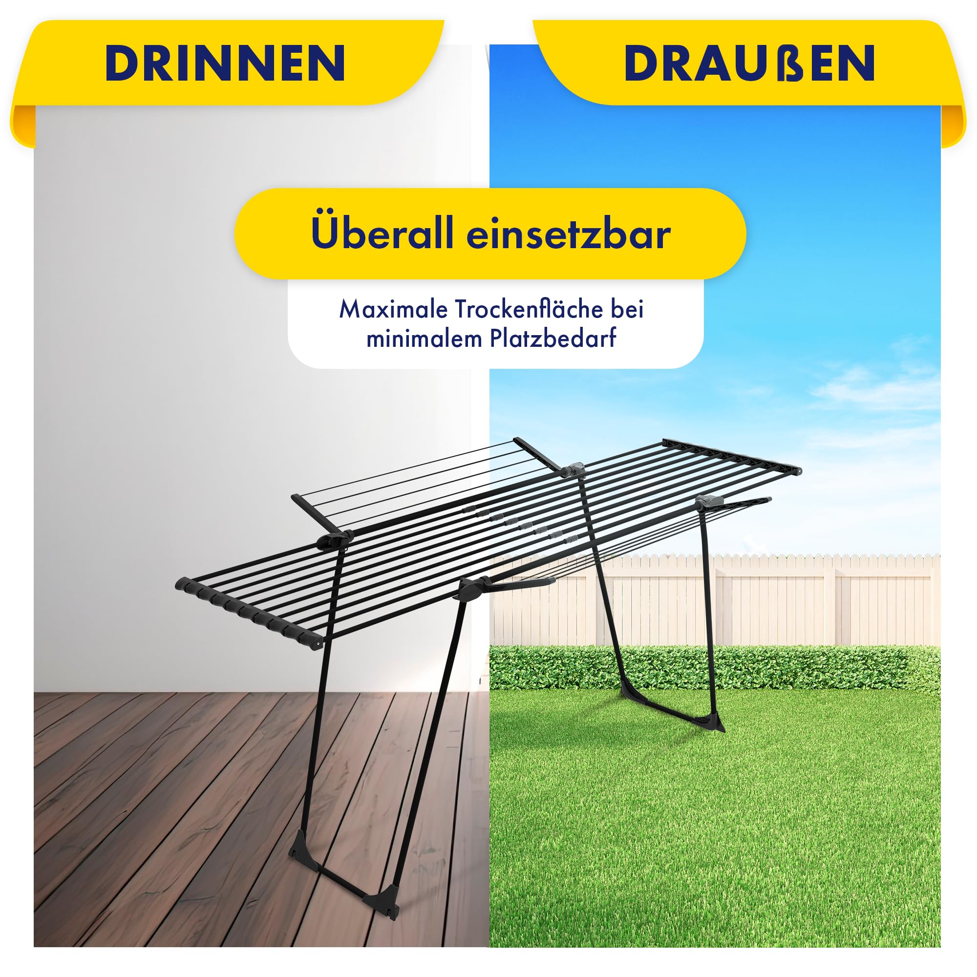 CasaSi® CasaFlex Ultra – Teleskop Wäscheständer 28m – ausziehbar & platzsparend – Wäscheständer Schwarz aus legiertem Stahl für Kleidung, Bettwäsche und Handtücher | Wäscheständer Schwarz aus legiertem Stahl für Kleidung, Bettwäsche und Handtücher