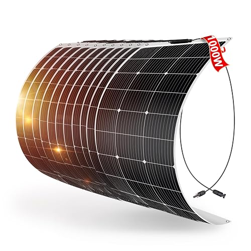 DOKIO 1000W Flexible Solar Panels, 10-Pack, 18V, ETFE, for 12V Systems | Ten 100W semi-flexible monocrystalline panels with MC4 leads; supports series or parallel wiring for RVs and boats - 1000W