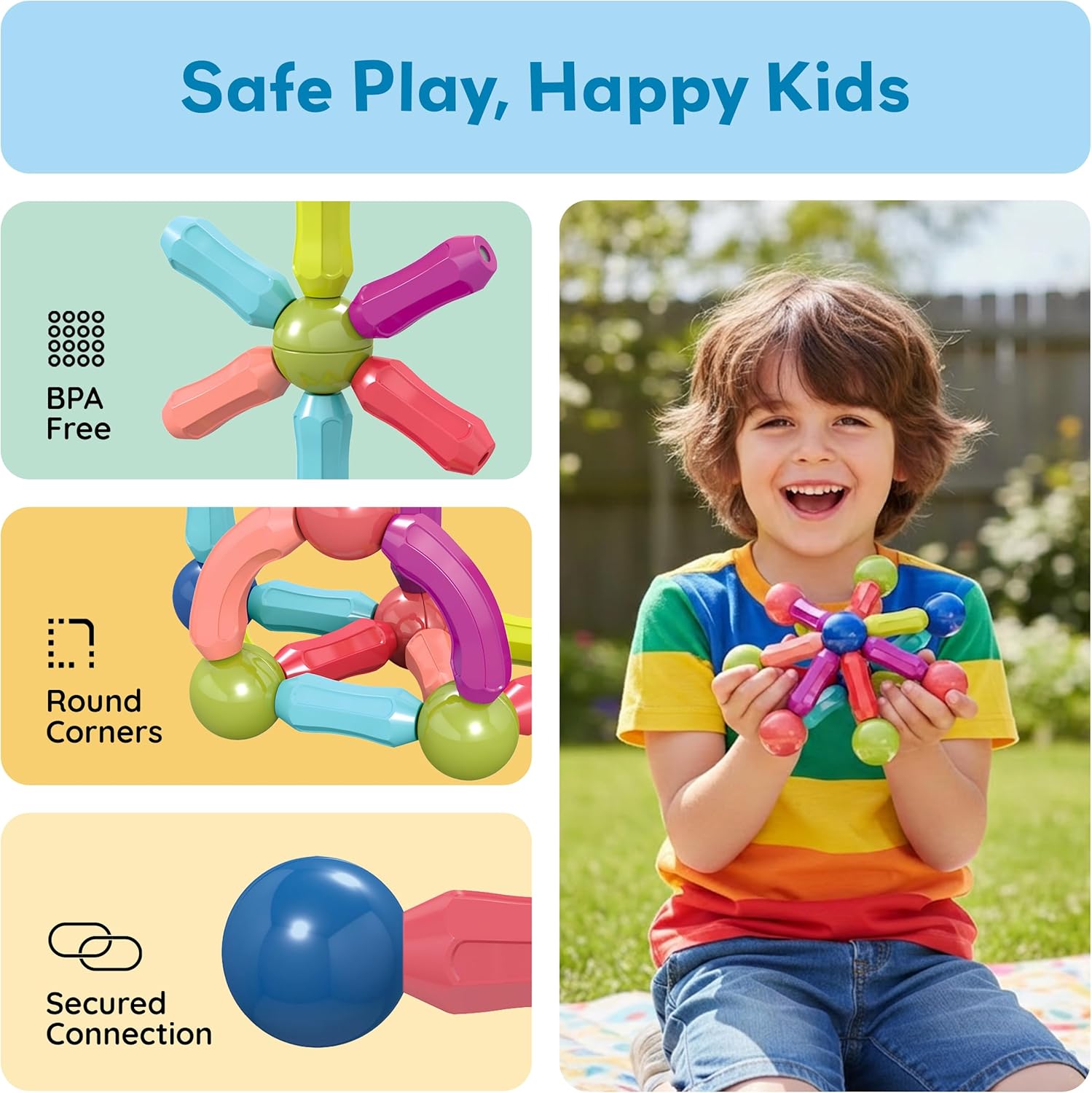 PicassoTiles Magnetic Building Stick Block Construction Set with Storage Bin Colorful 3D STEM Toy Blocks Bar Balls & Rods Montessori Educational for All Ages Puzzle Toy for Boys & Girls PTX50