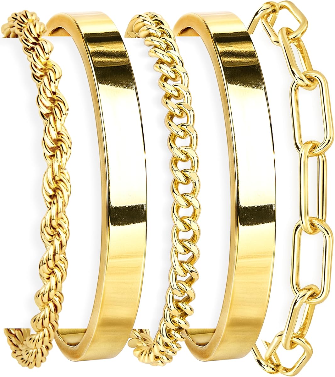 Juego de pulseras de oro para mujer, no se deslustran, resistentes al agua, de plata de ley chapada en oro de 14 quilates, pulsera gruesa apilable, pulseras de oro para mujer, accesorios de moda, nudo de corbata, cuerda cubana, clip de cuentas, pulsera con cuentas, joyería para el día de la madre, regalos para mamá, cumpleaños