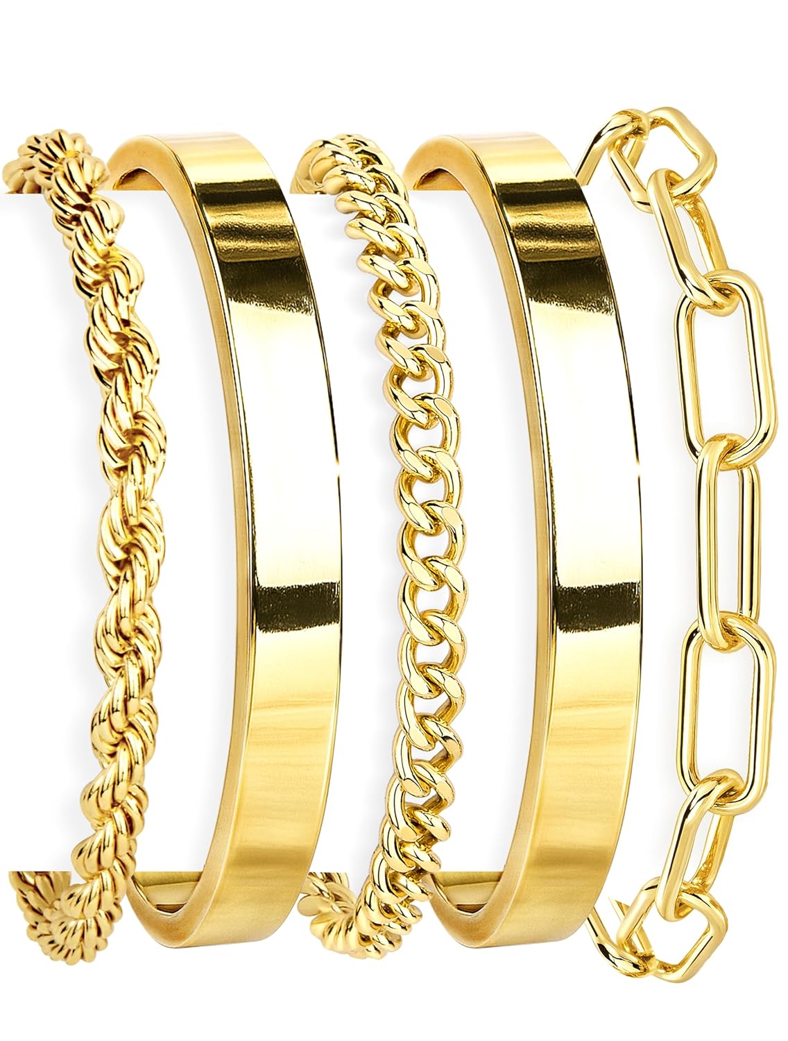 Gold Bracelets Set for Women Non Tarnish 14K Gold Plated Sterling Silver Chunky Cuff Bracelet Stackable Gold Bangles